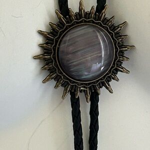 4/$100 Bolo tie grey sun with leather black rope for him or her